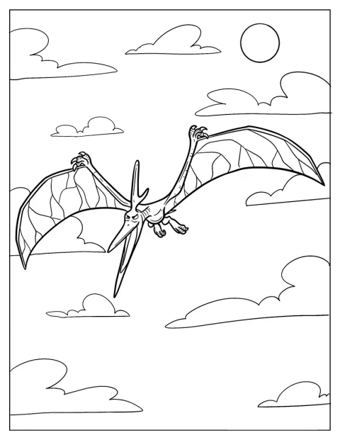 Um pterodáctilo mergulha do céu, pronto a atacar.