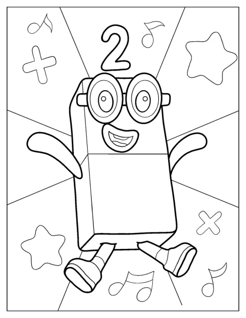 Numberblocks 2 salta in aria con entusiasmo.