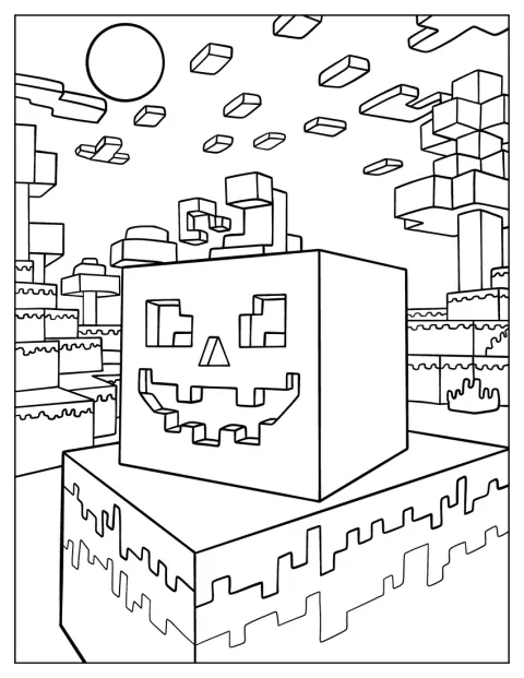 Cool Minecraft Jack-O-Lantern Coloring Page For Kids