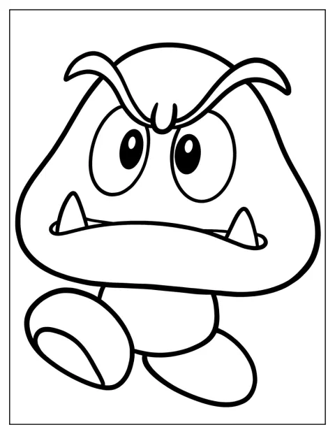 Un Goomba aparece de pie con su característica expresión.