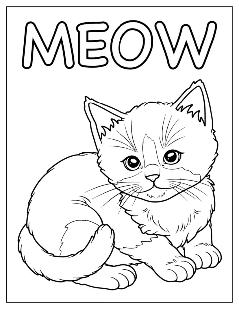恥ずかしそうな子猫のそばに「ミャー」という文字があります。