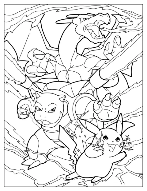 Charizard aparece junto a Blastoise y Pikachu.