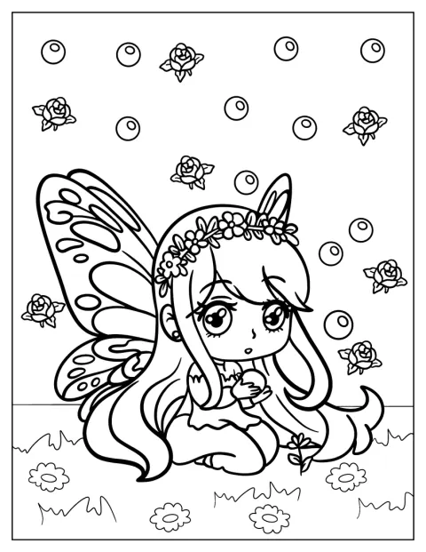 Kawaii Fairy Coloring Page Holding An Orb For Preschoolers