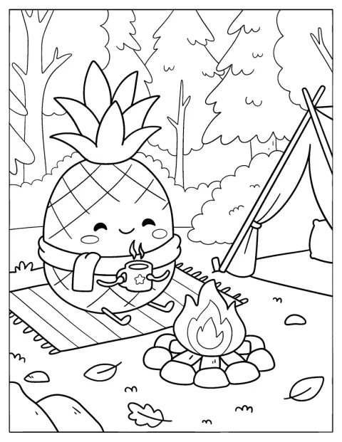 En ananas grillar marshmallows vid en lägereld.