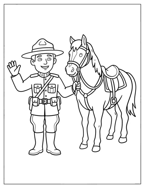 カナダ騎馬警察官が馬に乗って立っています。