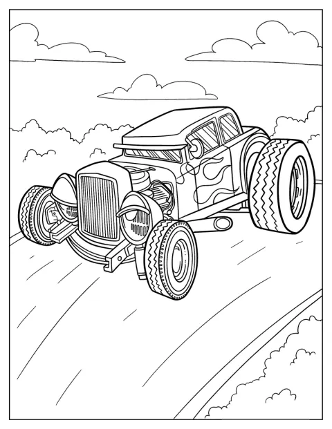 Llamas adornan los laterales de un hot rod.