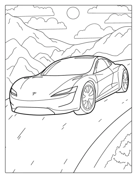 Un Tesla Model S está aparcado, visto de frente.