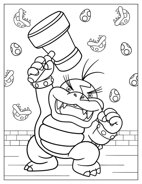 Morton Koopa Jr. hält einen Hammer in den Händen.