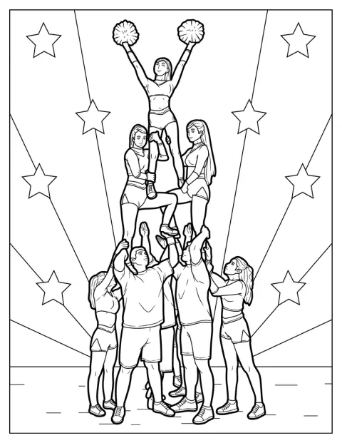 Des pom-pom girls réalisent une figure en pyramide.
