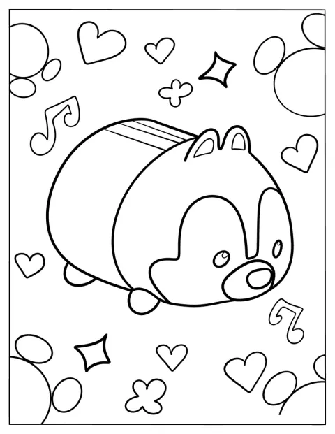 Malý čipmank v podobě Tsum Tsum sedí na místě.