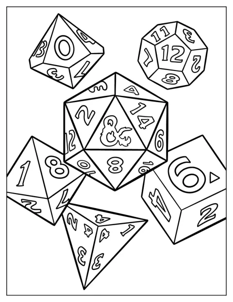 Jednoduchá sada mnohostěnných kostek pro hru Dungeons & Dragons.