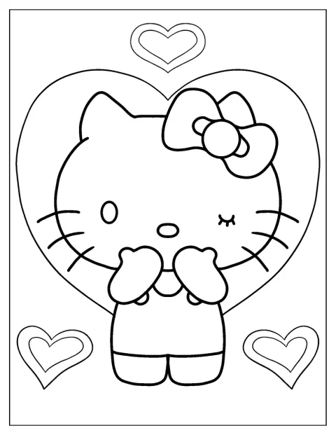Hello Kitty skickar en slängkyss med handen.