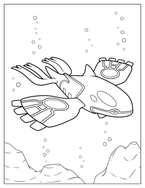 Kyogre attraversa le acque dell’oceano con le pinne aperte.