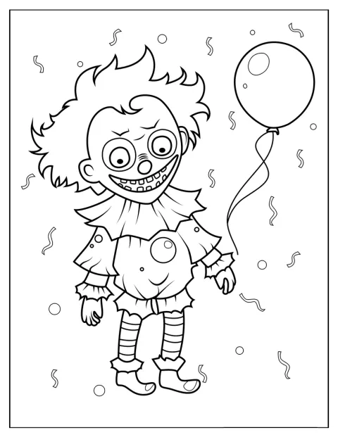 En enkel kontur föreställer en clown med halloweenkänsla.