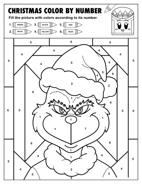 El Grinch sonríe con picardía en una escena navideña.