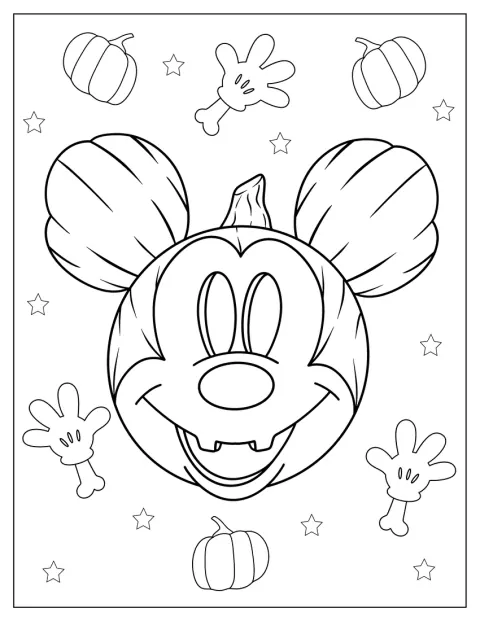 Una calabaza tallada luce detalles inspirados en Mickey Mouse.