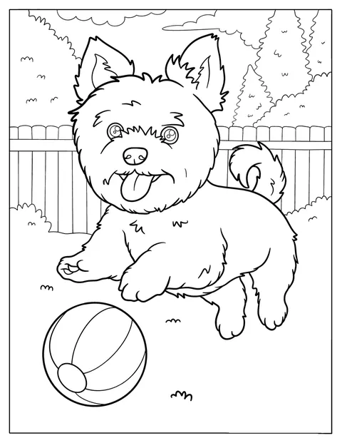 Un Yorkie aleargă afară după o minge.