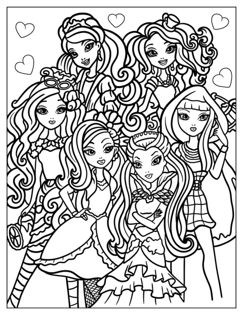 Raven Queen、Apple White、Kitty Cheshire、Madeline Hatter、Briar Beauty、Ashlynn Ella、Cerise Hoodが並んでいます。