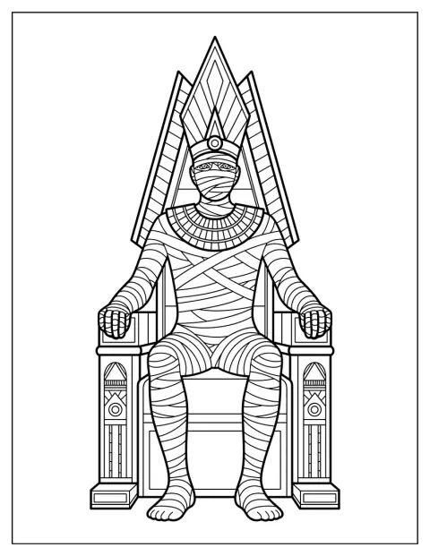 Ancient Egyptian Mummy Coloring Page King on Throne