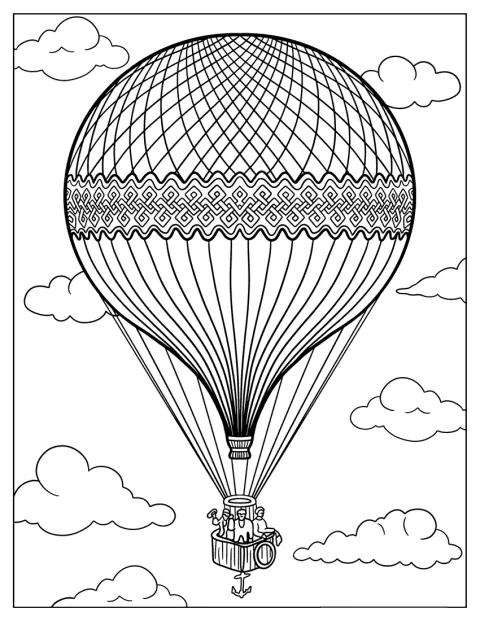 En gammaldags luftballong svävar högt på himlen.
