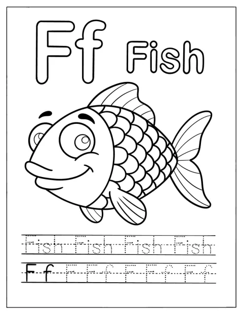 La lettre F est à tracer près d’un poisson.