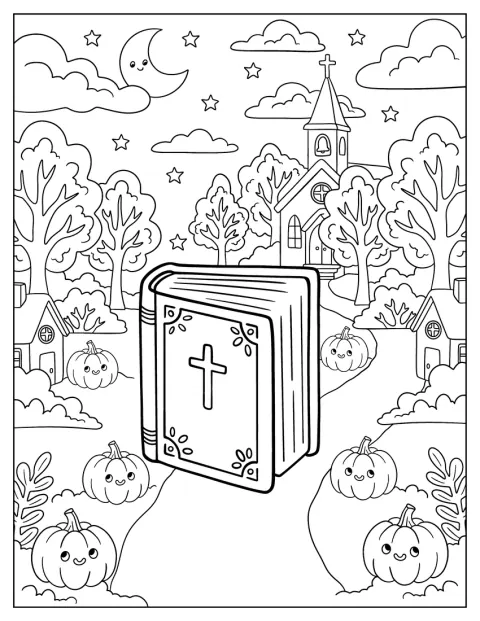 En Bibel ligger i indkørslen foran en kirke.