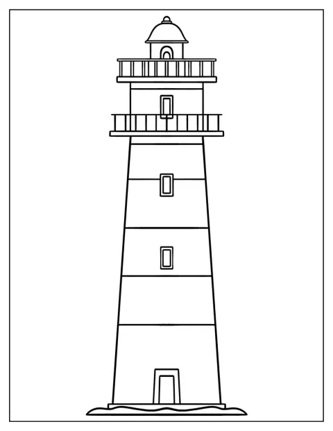 Un faro de líneas sencillas se alza en la costa.