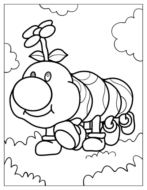 Wiggler, a Super Mario hernyója, vidáman tekint előre.