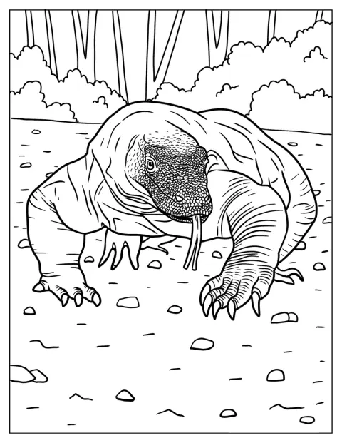 Un drago di Komodo cammina con passo deciso.