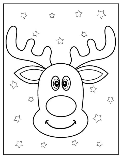 Rudolphs Gesicht ist mit seiner runden Nase als Umriss dargestellt.