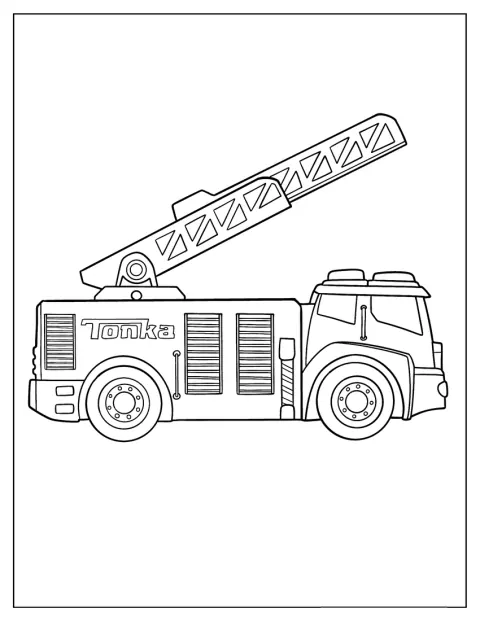 L’échelle d’un camion de pompiers Tonka est déployée vers le ciel.
