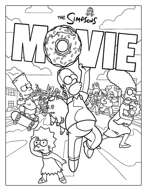 De Simpsons verschijnen op een filmposter voor The Simpsons Movie.