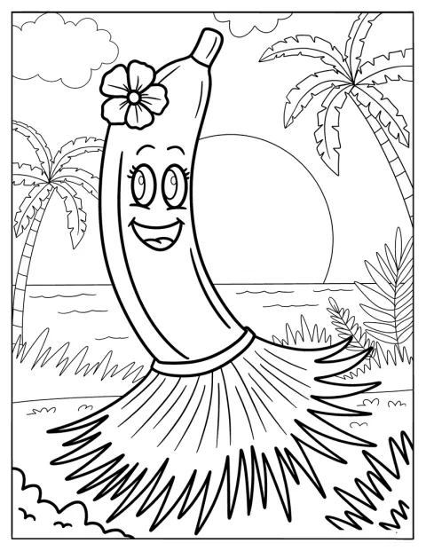 En søt banan smiler med en blomst festet på hodet.