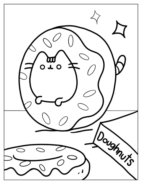 Pusheen, el gato, aparece junto a un donut.