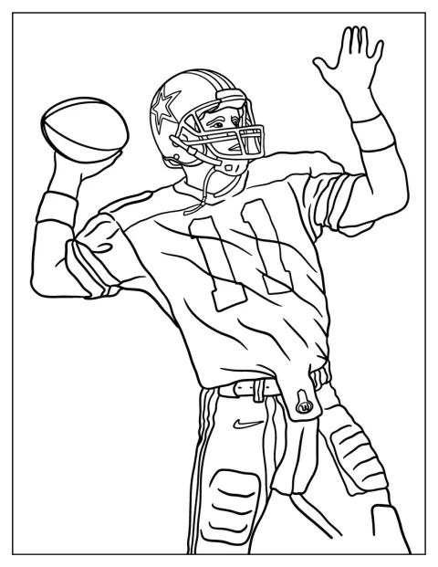 Ein Quarterback wirft den Football auf einem Spielfeld.