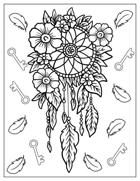 Flowers Covering A Dreamcatcher Coloring Page