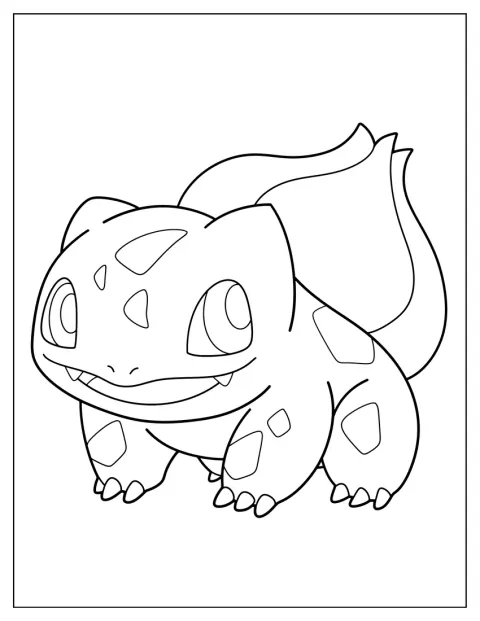 Un Bulbizarre au style kawaii est dessiné en contour simple.