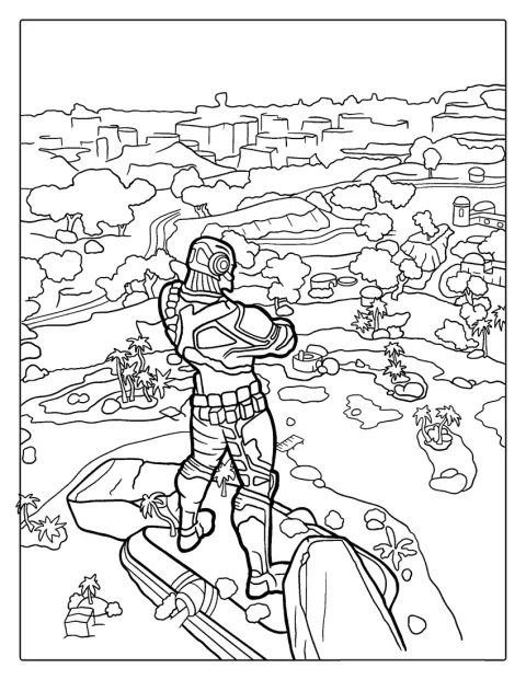 フォートナイトのバトルロイヤルを表す場面が描かれています。