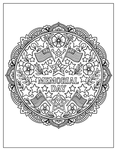 Mandala kombinuje americké vlajky, hvězdy a květiny.
