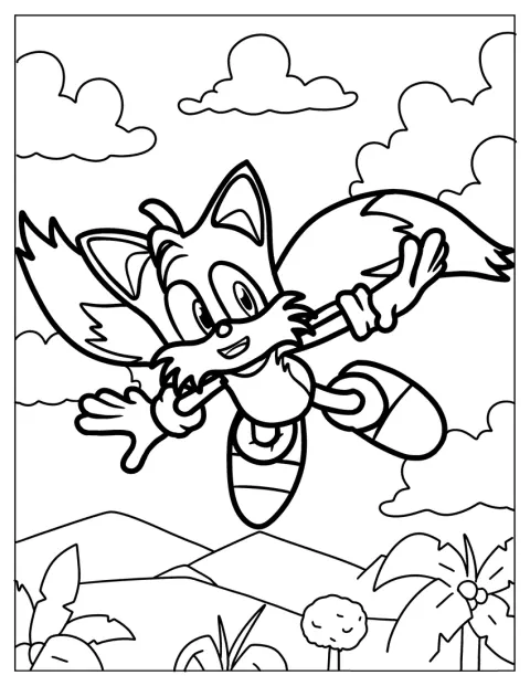 Con le sue due code, Tails vola nel cielo.