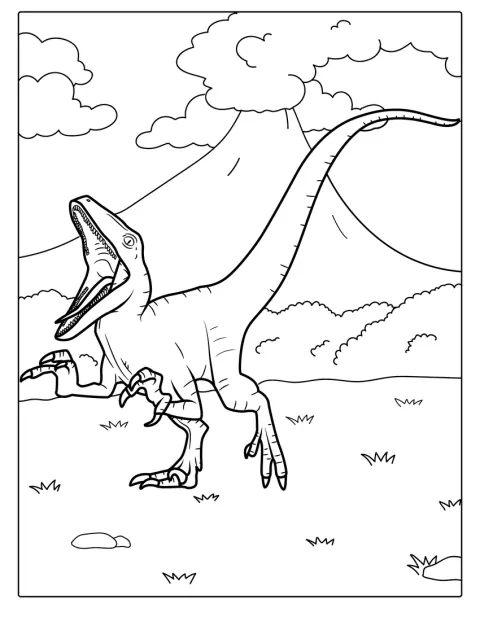 A vadászó Velociraptor tágra nyitja az állkapcsát.