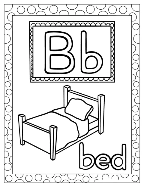 Letter B Coloring Page For Bed With Polka Dot Frame