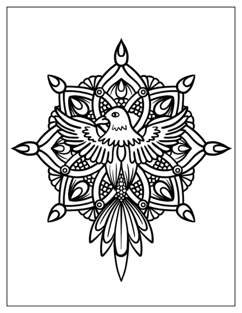 Un aigle occupe le centre d’un mandala animalier.