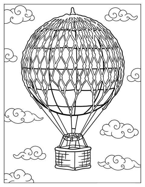 Una mongolfiera steampunk vola nel cielo con la sua struttura elaborata.