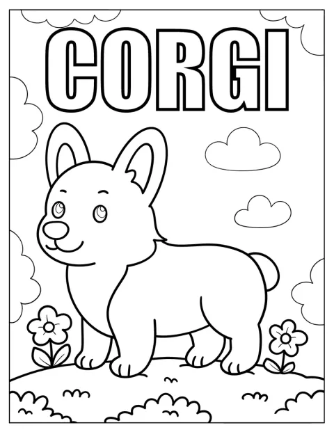 Corgi seisoo kukkulalla taivasta vasten.