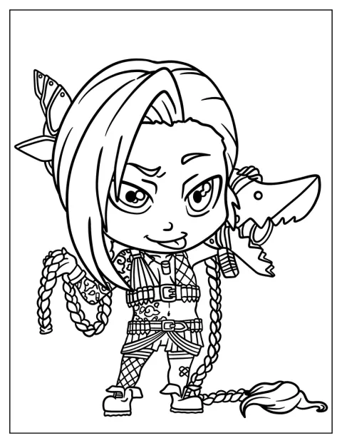 League Of Legends Coloring Page Cute Chibi League Of Legends Jinx For Preschoolers