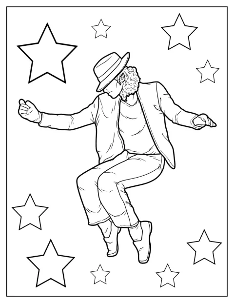 O cantor equilibra-se na ponta dos pés enquanto dança.