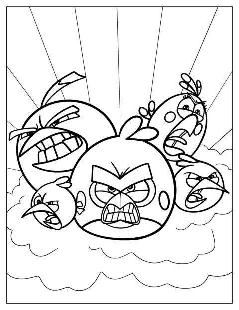 Vários Angry Birds aparecem juntos numa cena de grupo.