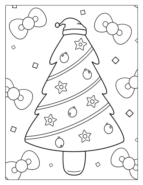 Uma árvore de Natal simples tem vários enfeites nos ramos.