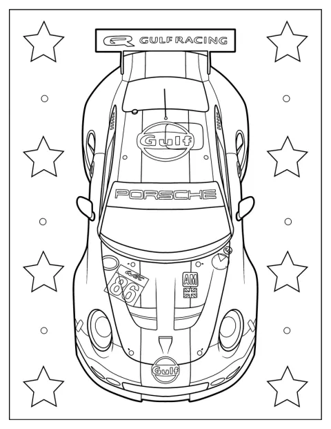 Vista de cima, um Porsche 911 GT3 RSR apresenta os seus detalhes.